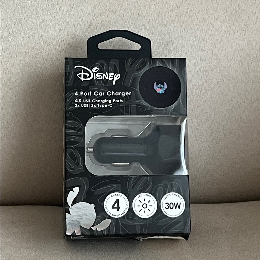 New Disney Stitch 4 Port Car Charger